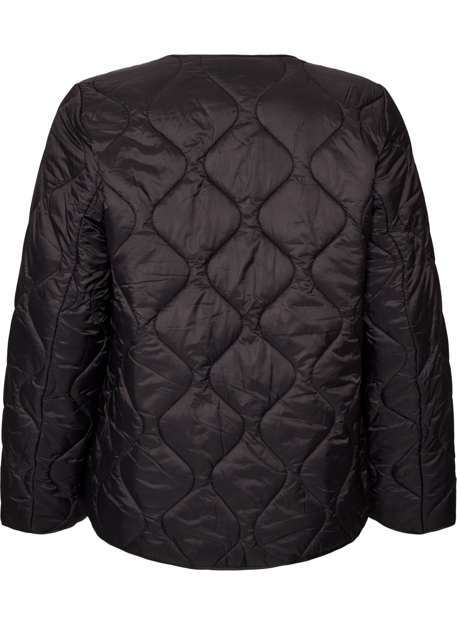 ZizzifashionQuilted jacket with press studs and round neck, Black, Packshot image number 1