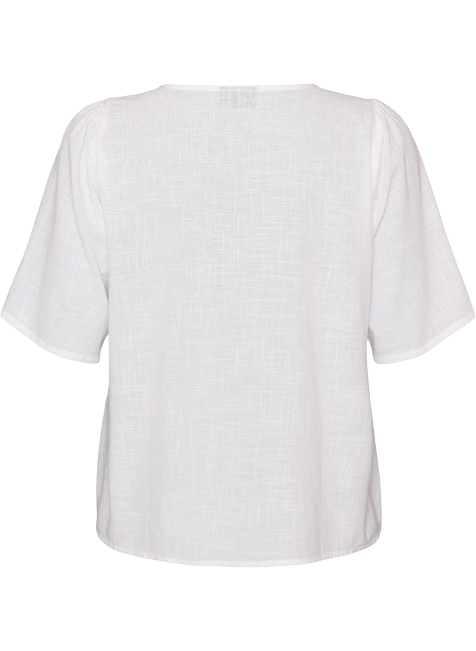 Zizzifashion Short-sleeved cotton shirt with a V-neck, White, Packshot image number 1