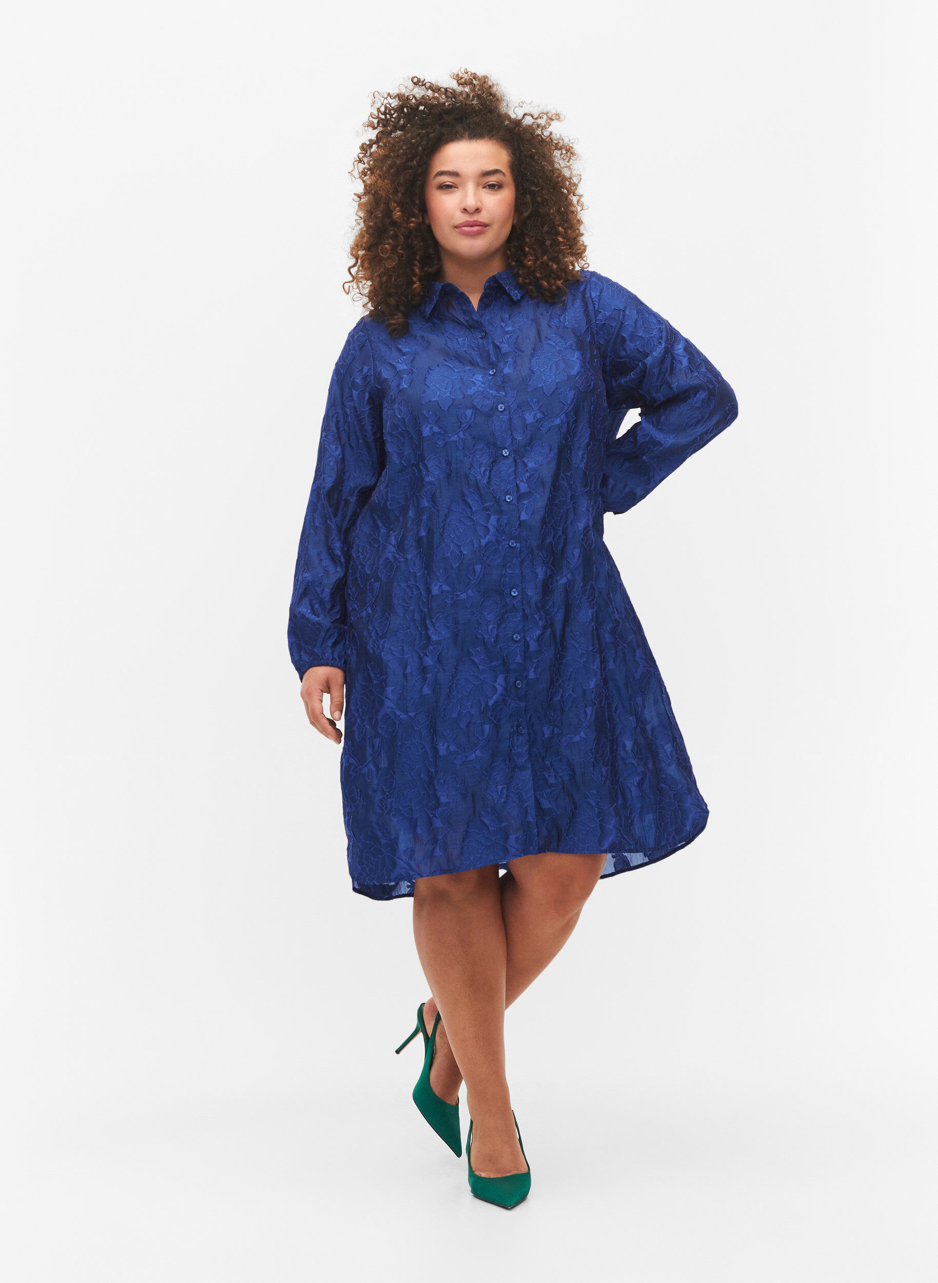 Zizzifashion Long jacquard shirt, Mazarine Blue, Model image number 2