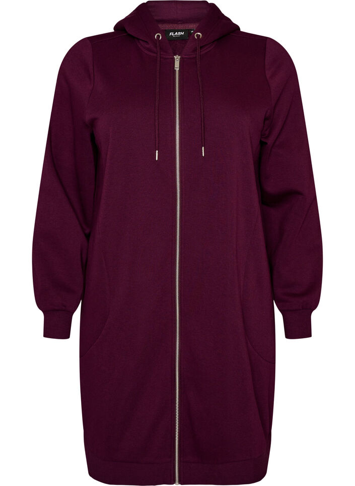 Long hoodie with zip and pockets, Purple, Packshot image number 0