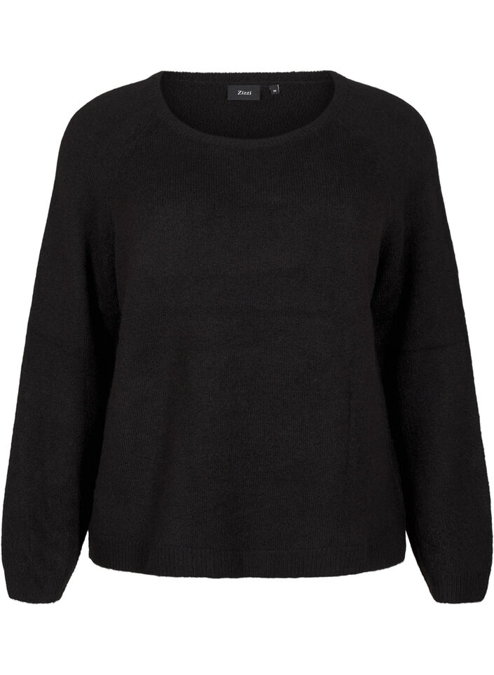 Loose-fitting knitted blouse with round neck, Black, Packshot image number 0