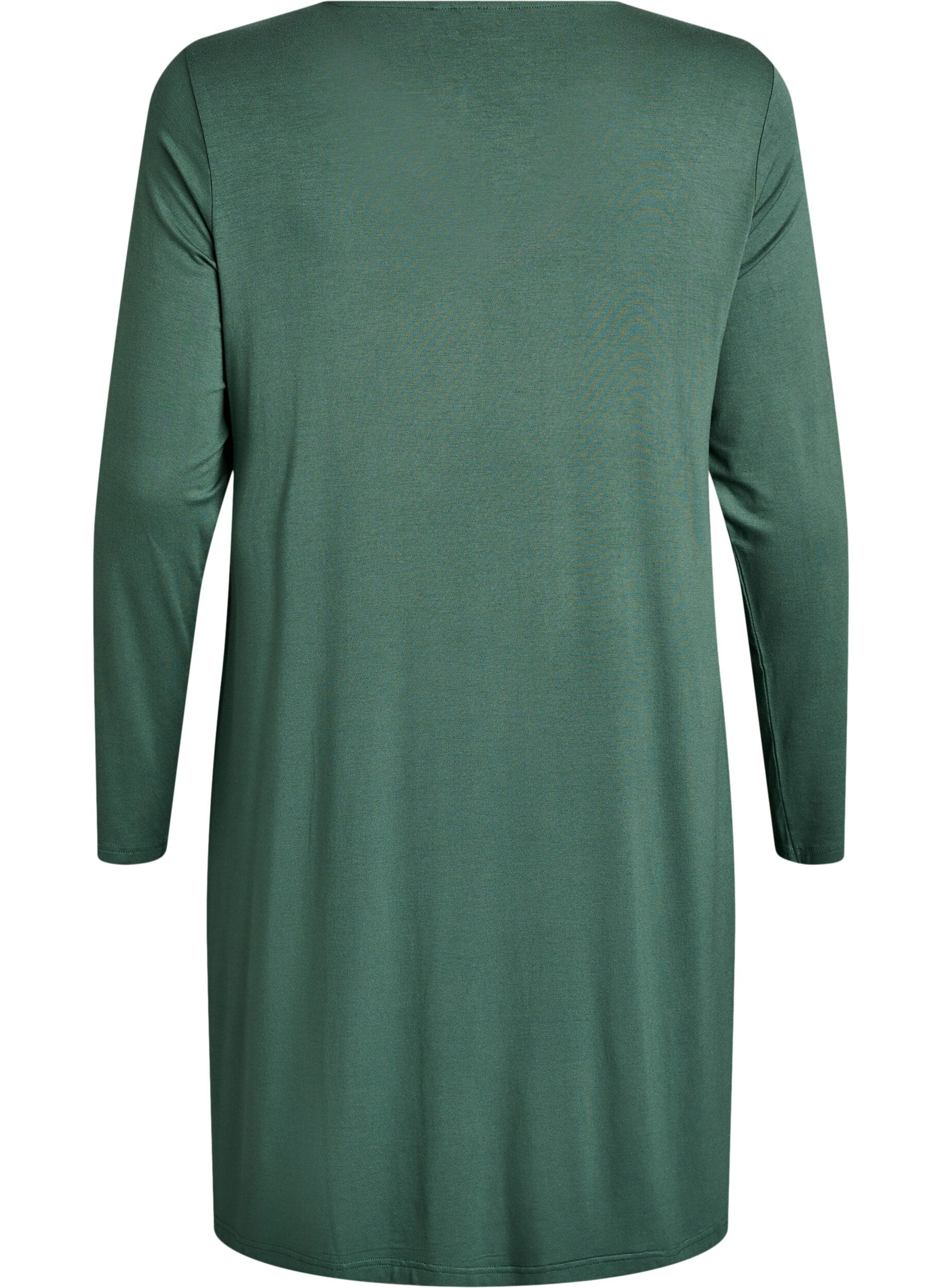 Zizzifashion Long-sleeved nightgown with lace insert and V-neck, Green, Packshot image number 1