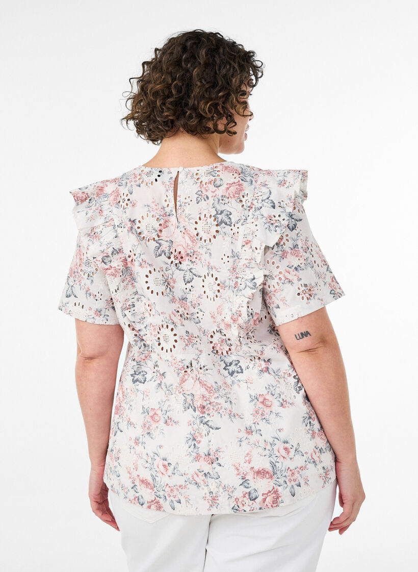 Cotton blouse with broderie anglaise and ruffles, Red, Model image number 2