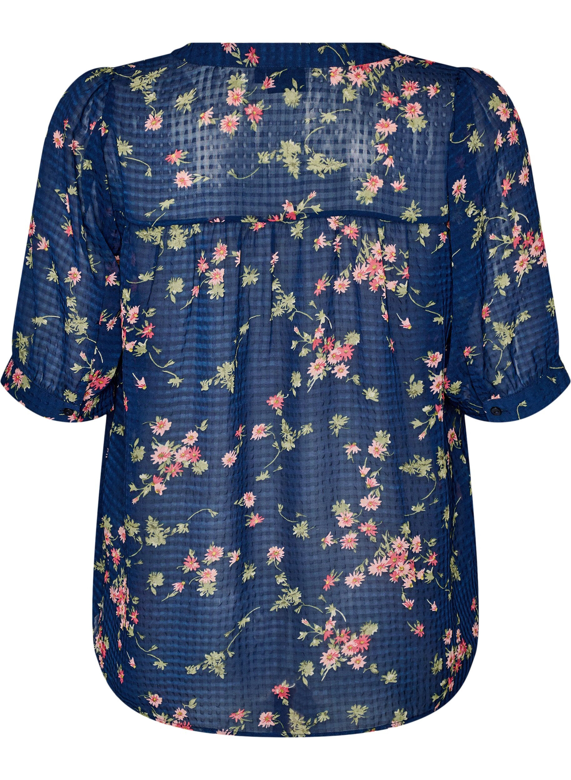 Zizzifashion Blouse with floral print and V-neck, Blue, Packshot image number 1