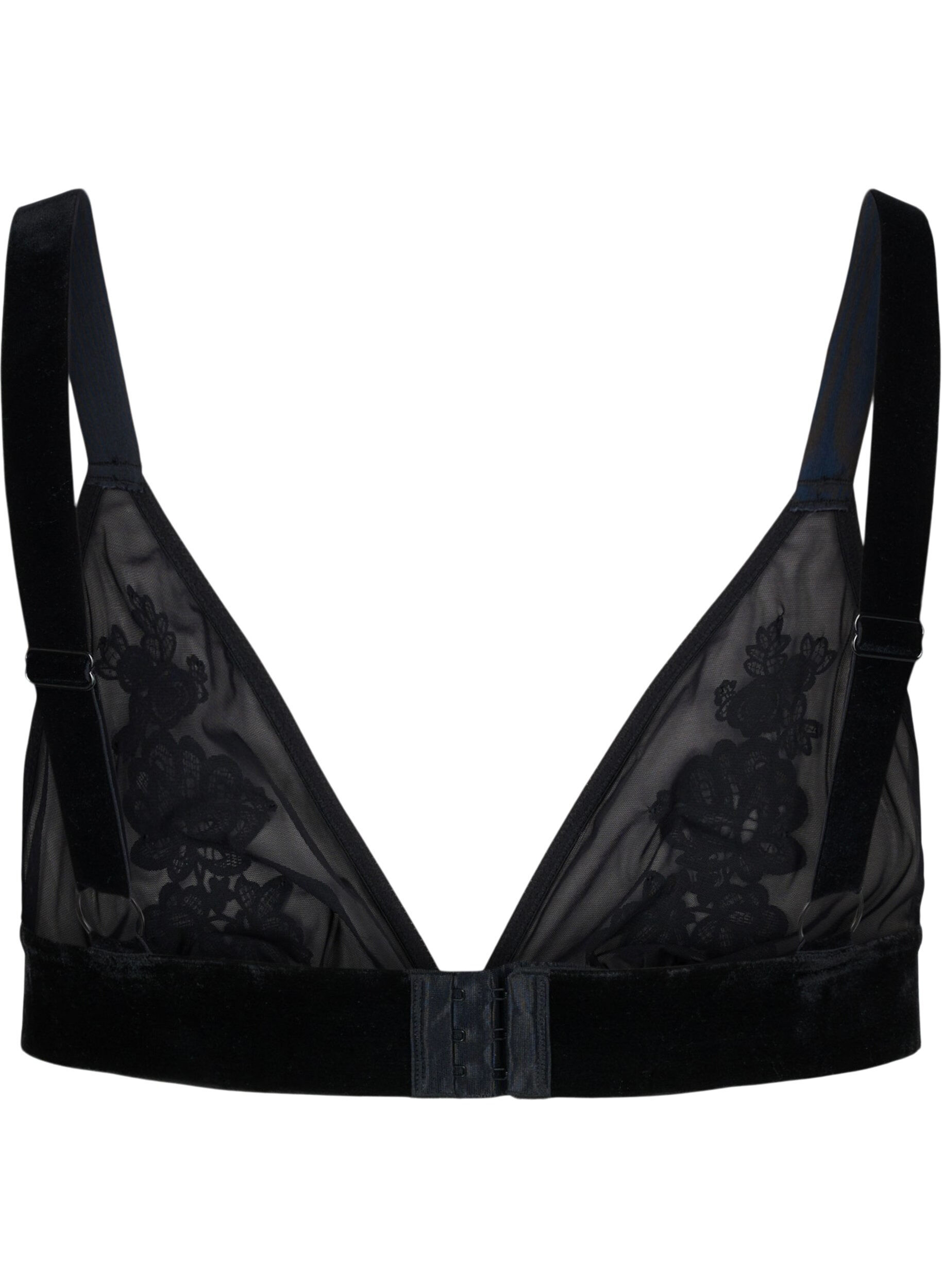 Zizzifashion Mesh bra with velour and lace, Black, Packshot image number 1