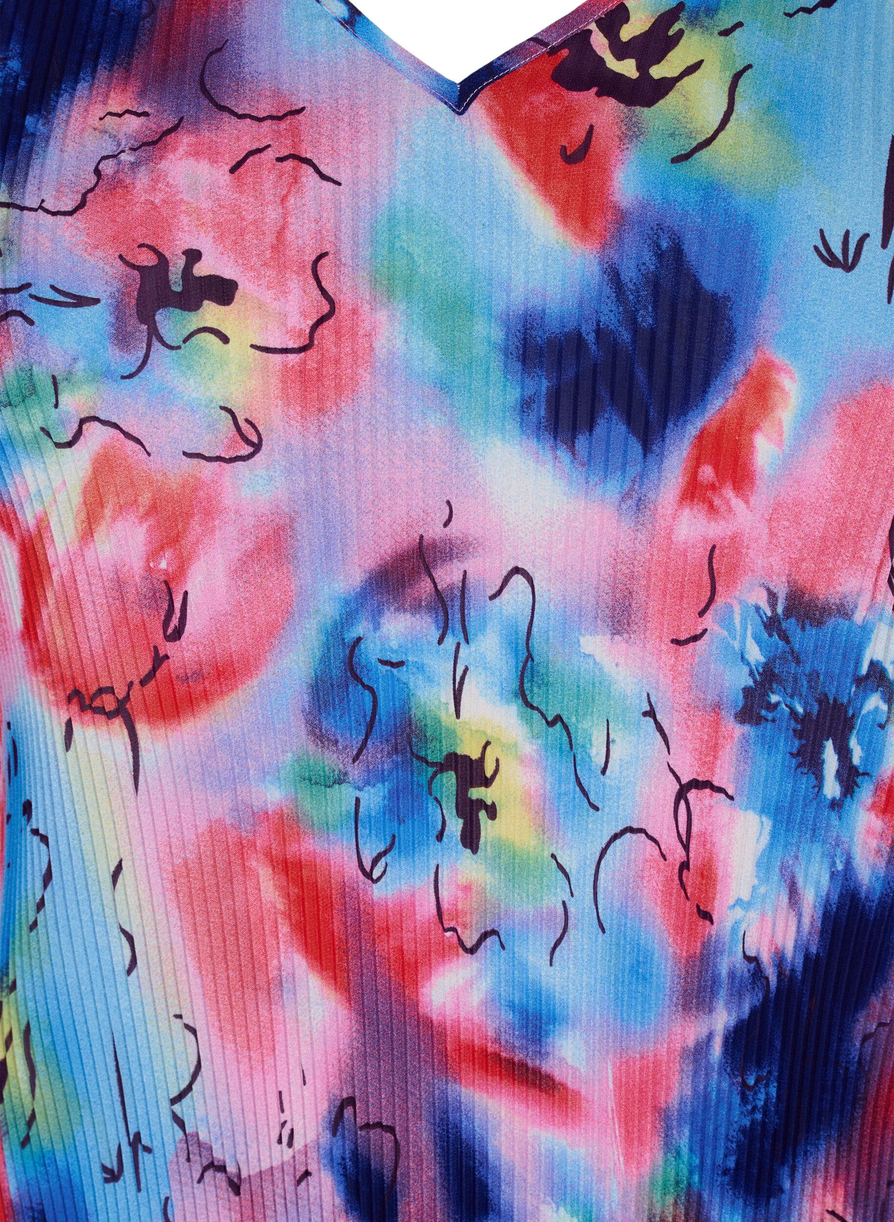 Zizzifashion Pleated top with 3/4 sleeves, Lavender Space AOP, Packshot image number 2