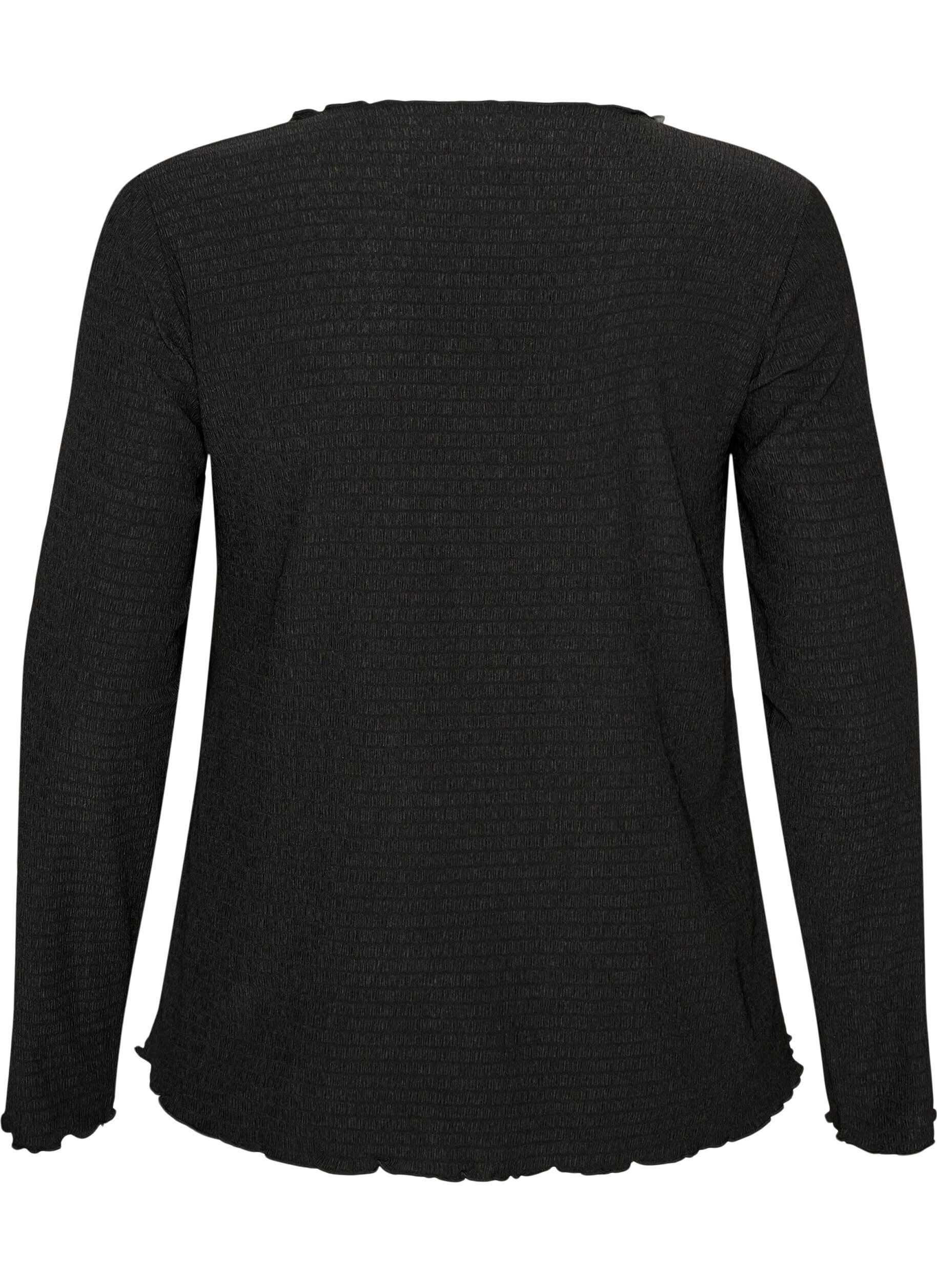 ZizzifashionTextured blouse with wavy edges, Black, Packshot image number 1