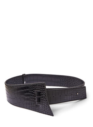 Faux leather waist belt, Black, Packshot image number 1