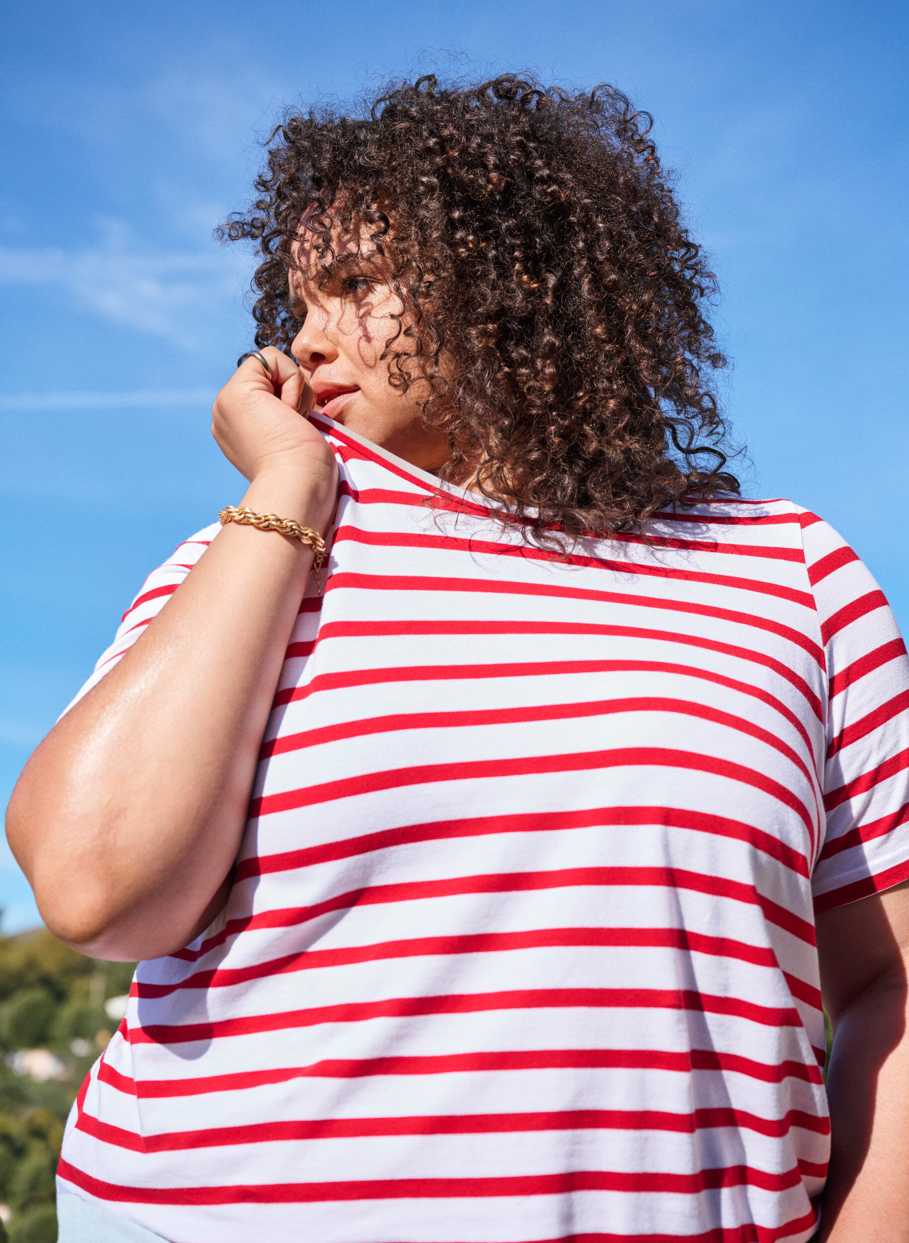 Zizzifashion Striped T-shirt in organic cotton, Red, Image image number 0