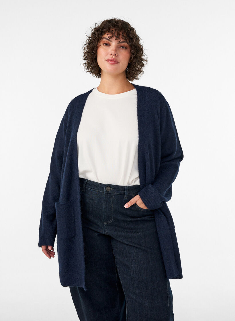 Long cardigan with pockets, Blue, Model image number 0