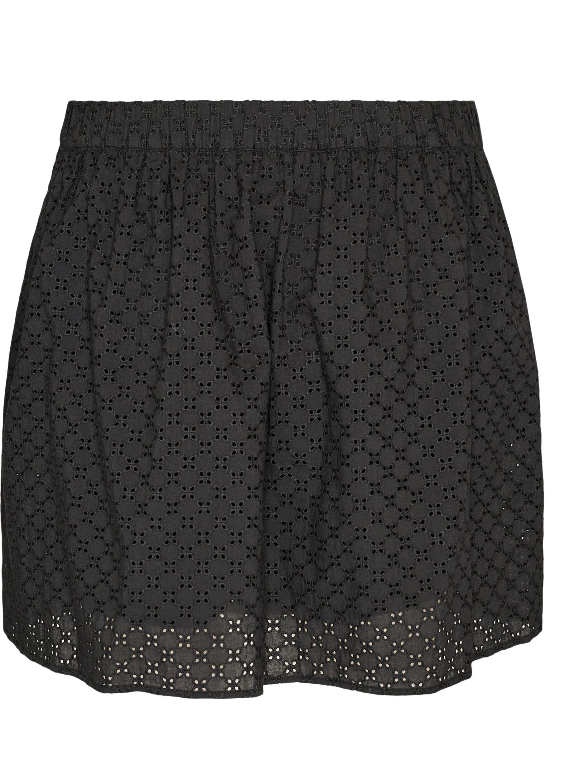Zizzifashion Short skirt with broderie anglaise and elasticated waist, Black, Packshot image number 1