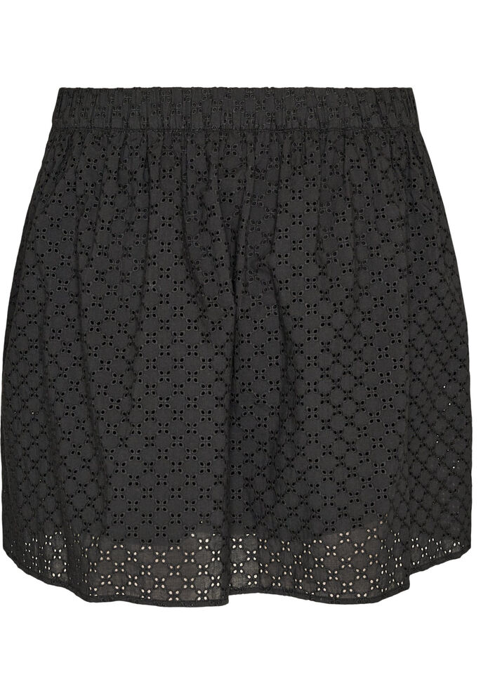 Short skirt with broderie anglaise and elasticated waist, Black, Packshot image number 1