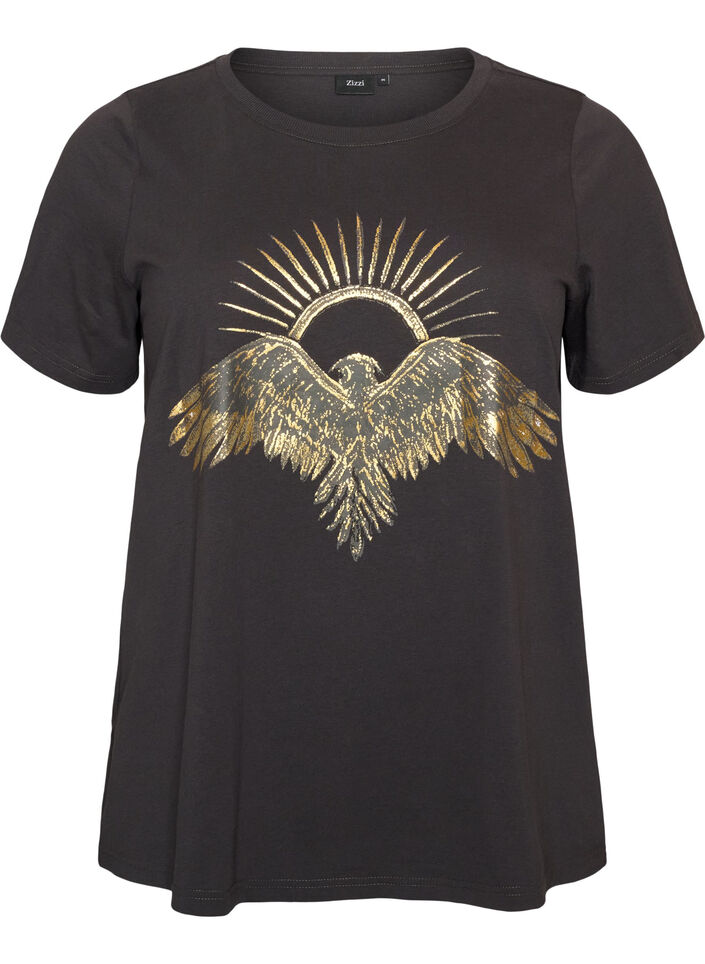 Cotton T-shirt with front print, Dark Grey, Packshot image number 0