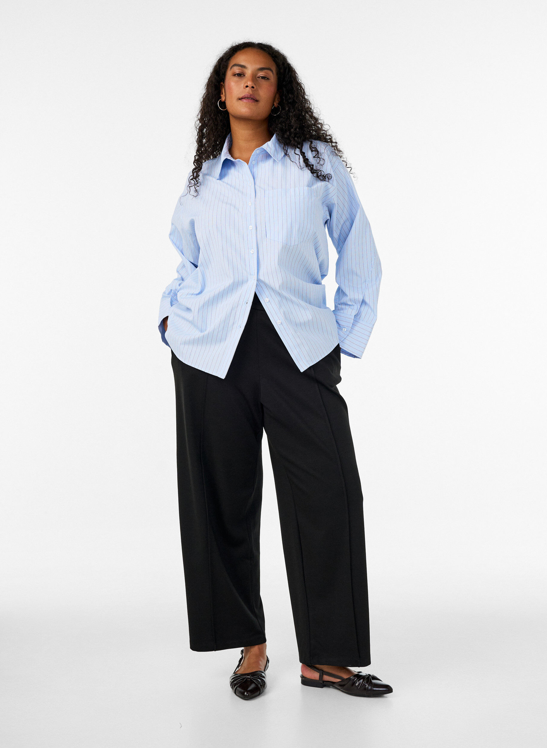 ZizzifashionLoose jersey trousers with a high waist, Black, Model image number 0