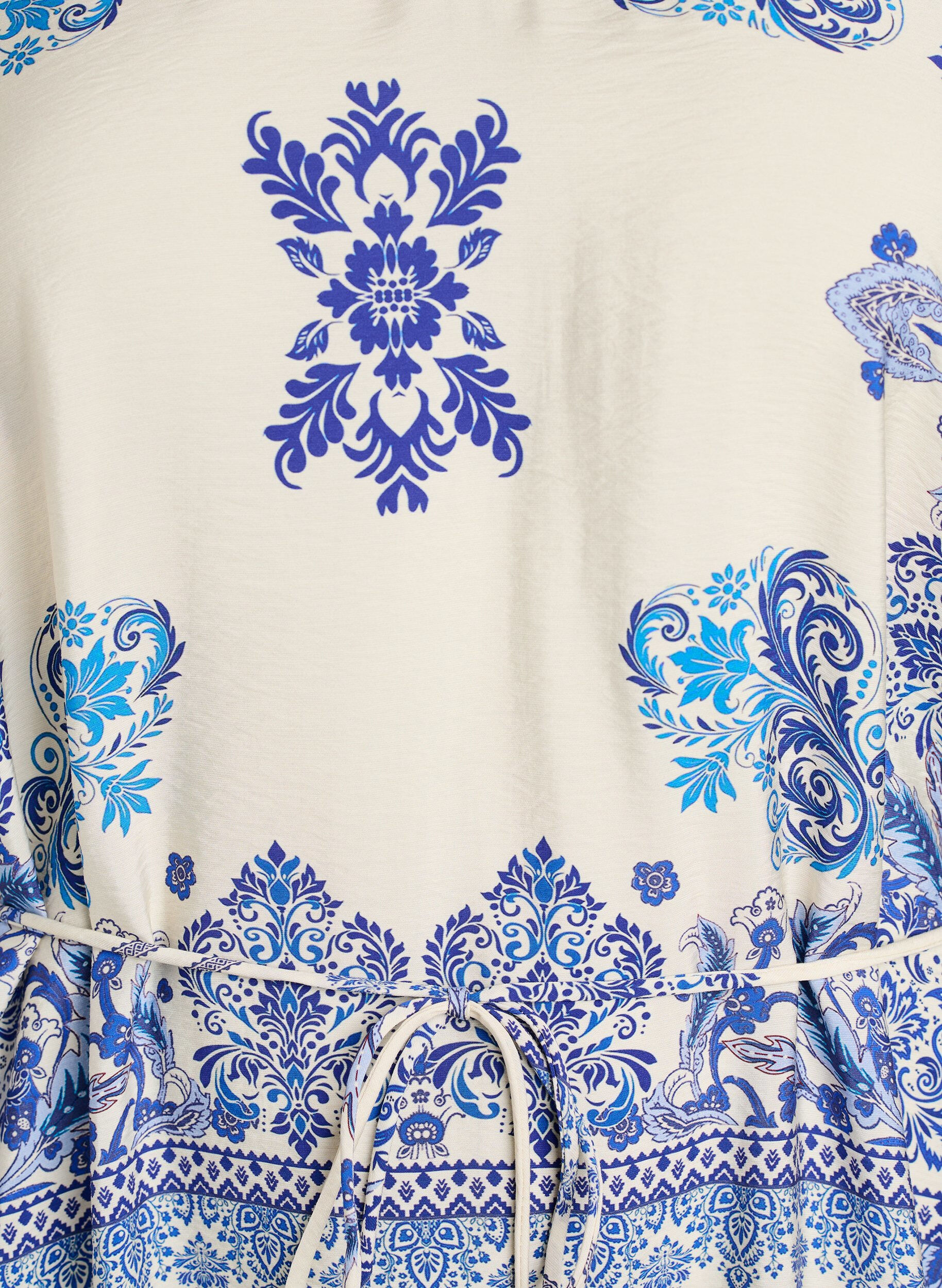 Zizzifashion Patterned midi dress in viscose with tie belt, Blue, Packshot image number 2