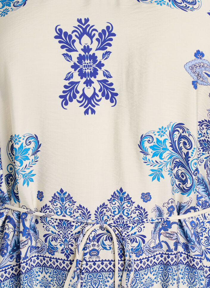 Patterned midi dress in viscose with tie belt, Blue, Packshot image number 2