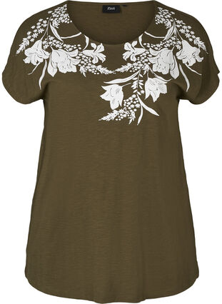 T-shirt with print, Ivy green w. White, Packshot image number 0