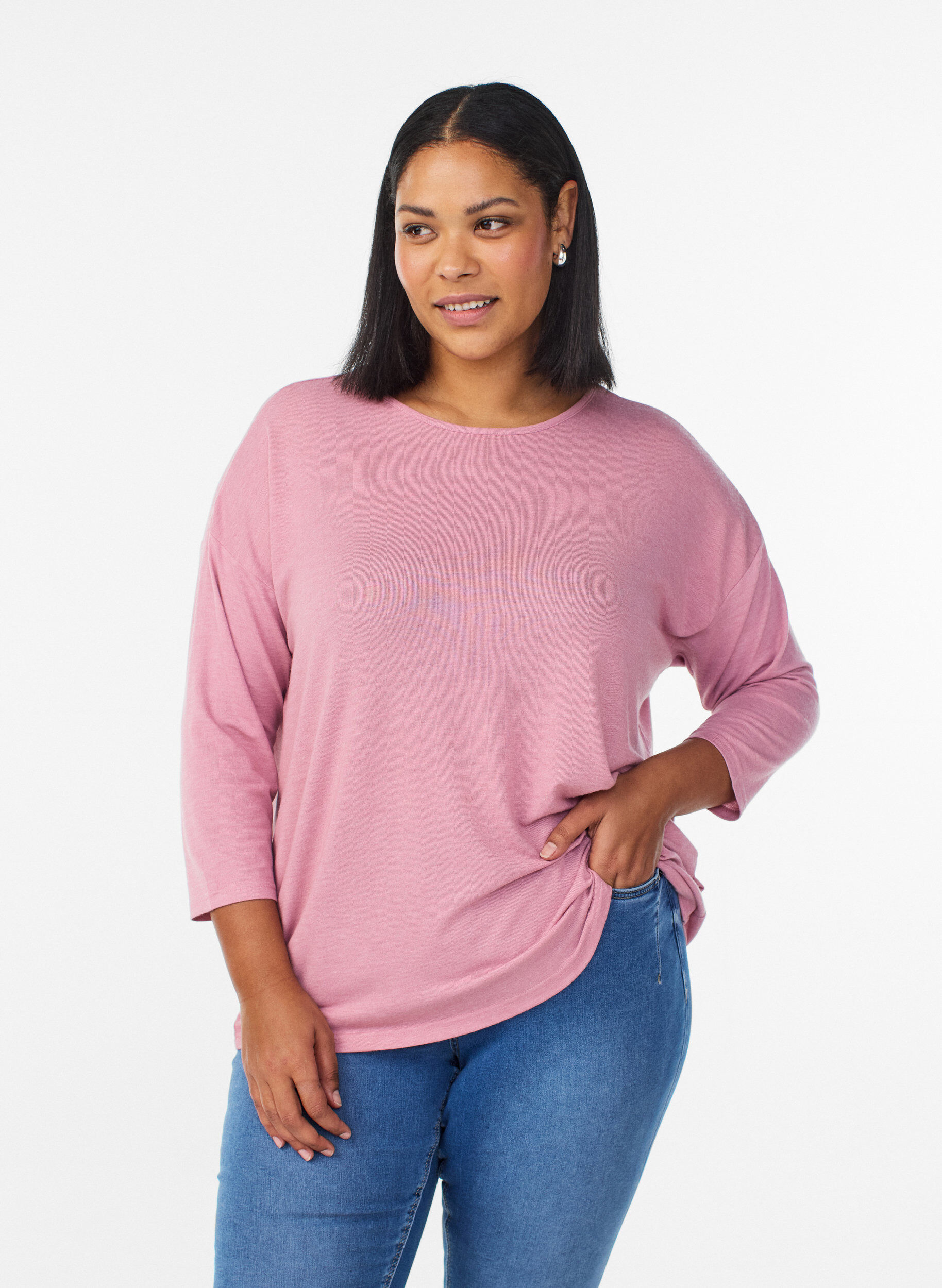 ZizzifashionJersey blouse with 3/4 sleeves, Red, Model image number 0