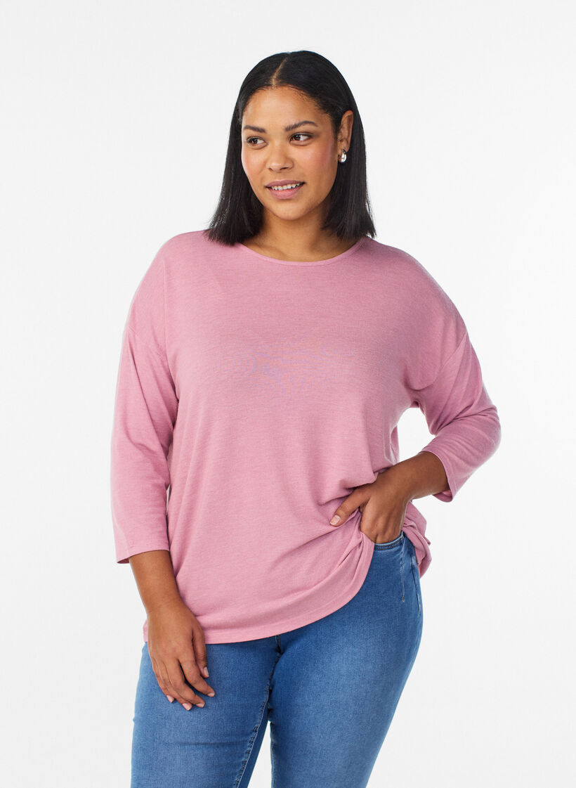 Jersey blouse with 3/4 sleeves, Red, Model image number 0