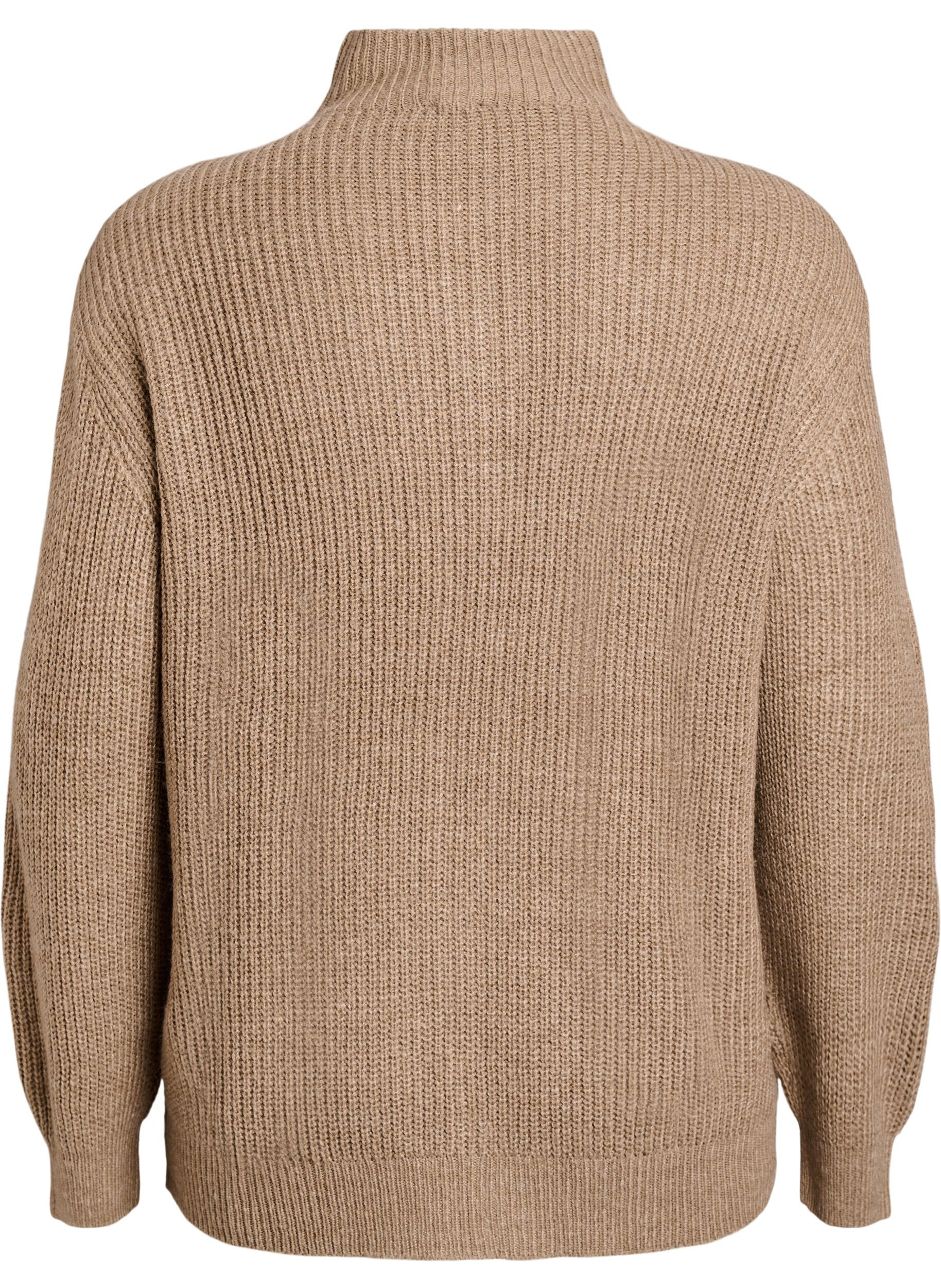 Zizzifashion FLASH - Knitted sweater with high neck and zipper, Brown, Packshot image number 1