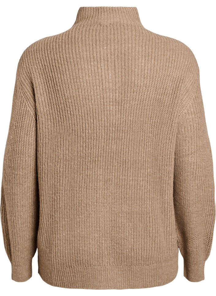 FLASH - Knitted sweater with high neck and zipper, Brown, Packshot image number 1