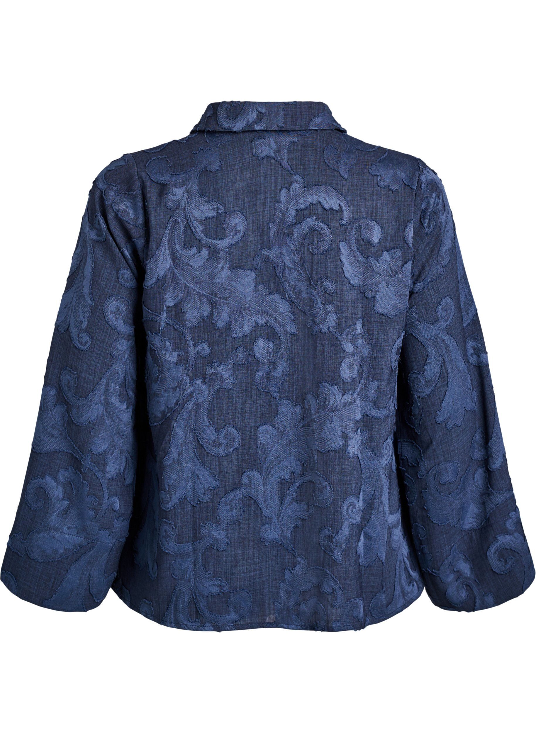 Zizzifashion Blouse with a textured woven pattern and V-neck, Blue, Packshot image number 1