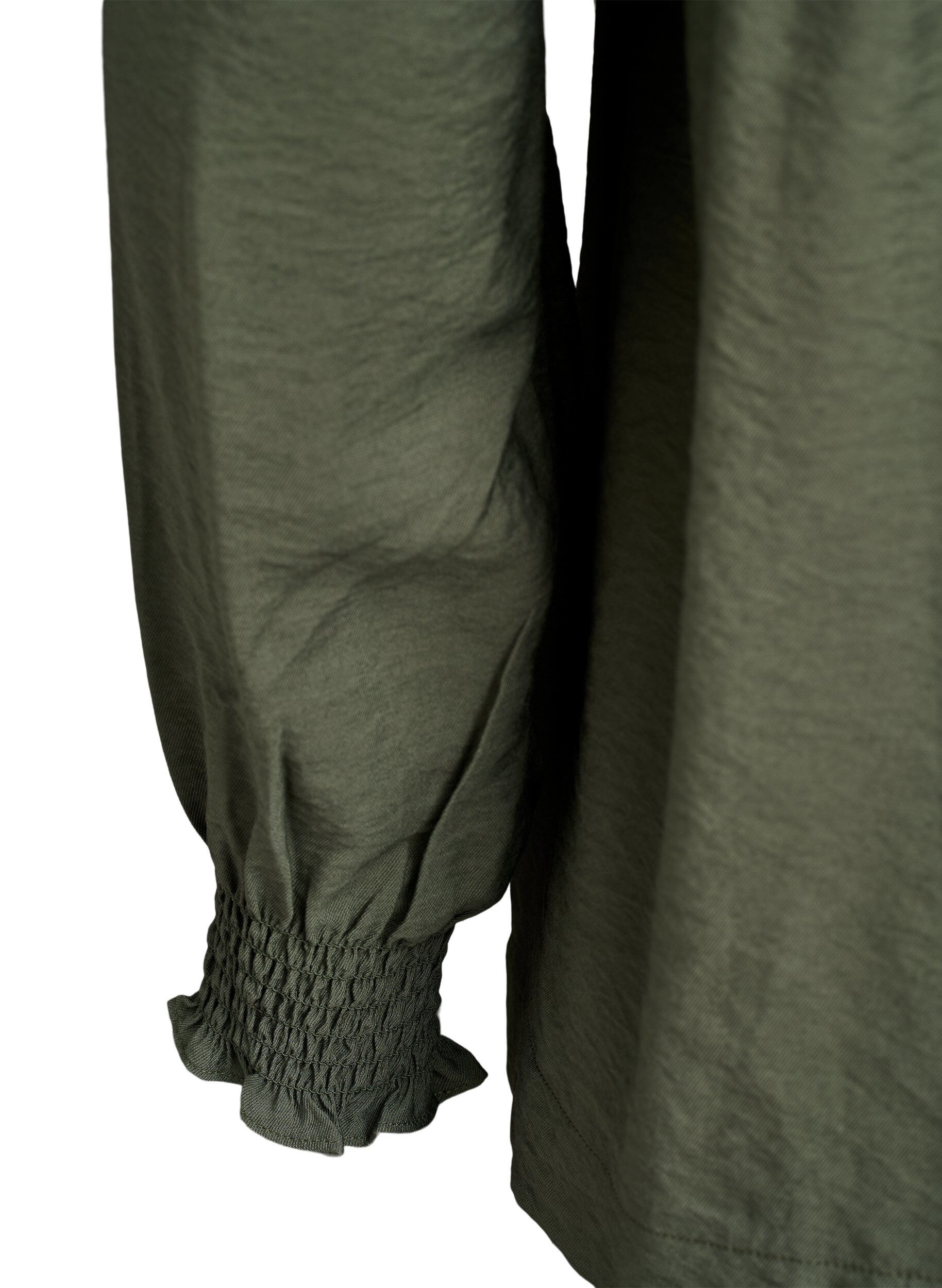 Zizzifashion Viscose blouse with smock and gathered details, Green, Packshot image number 3