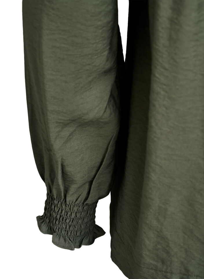 Viscose blouse with smock and gathered details, Green, Packshot image number 3