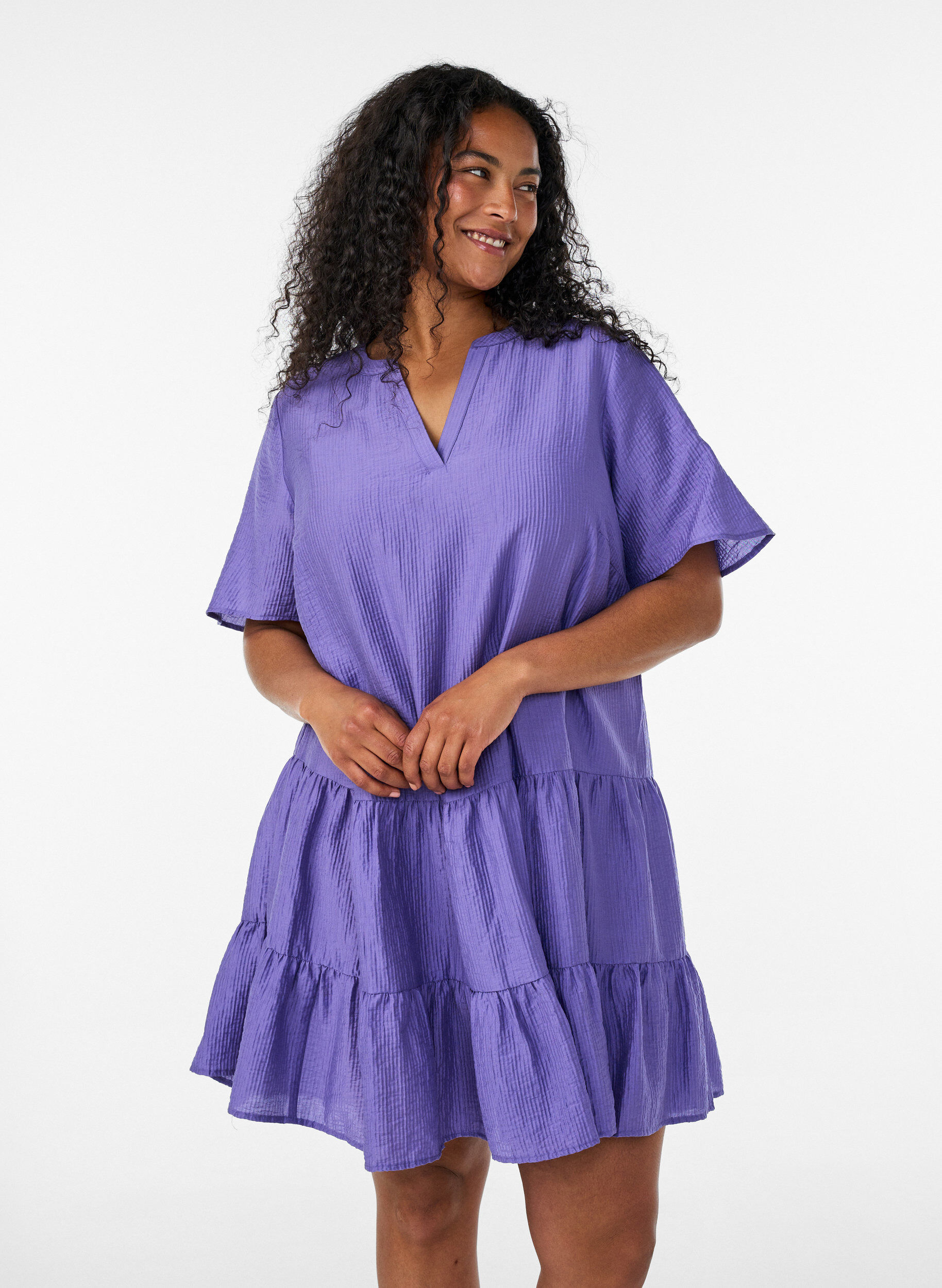 ZizzifashionTextured A-line dress, Purple, Model image number 0