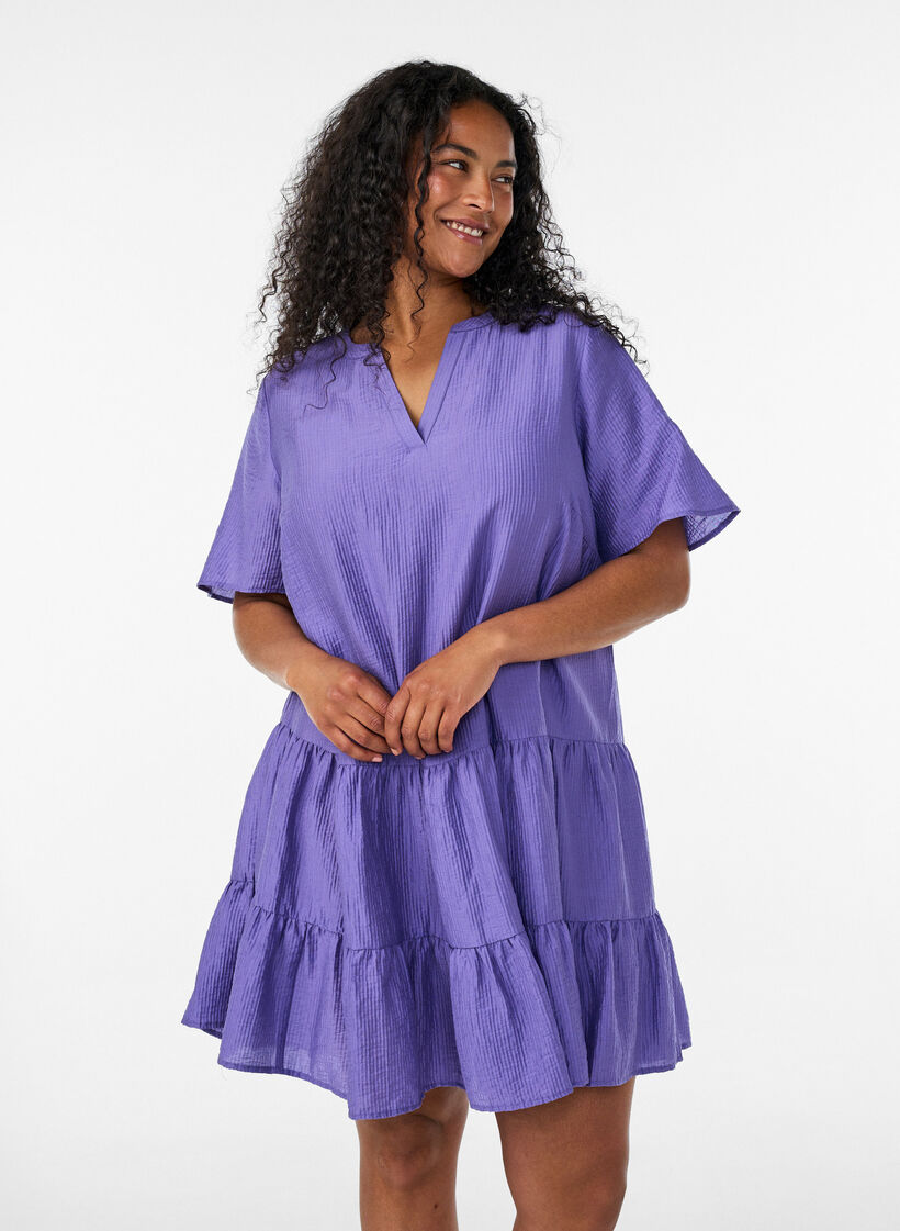 Textured A-line dress, Purple, Model image number 0