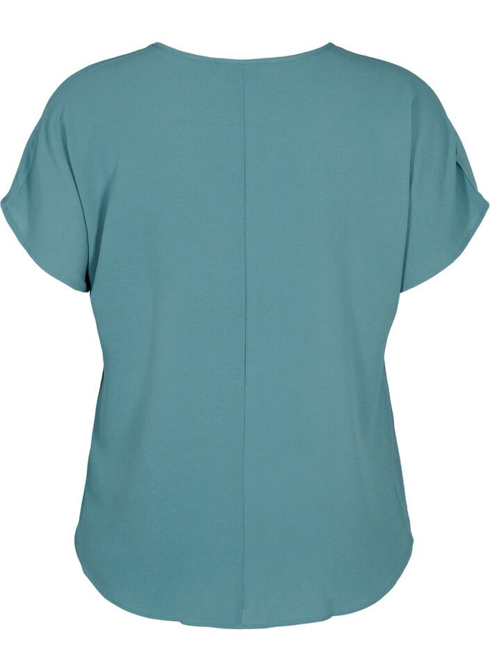 Blouse with short sleeves and a round neckline, Green, Packshot image number 1