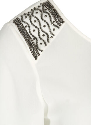 Short-sleeved blouse with decoration at the shoulders , Vanilla Ice, Packshot image number 3