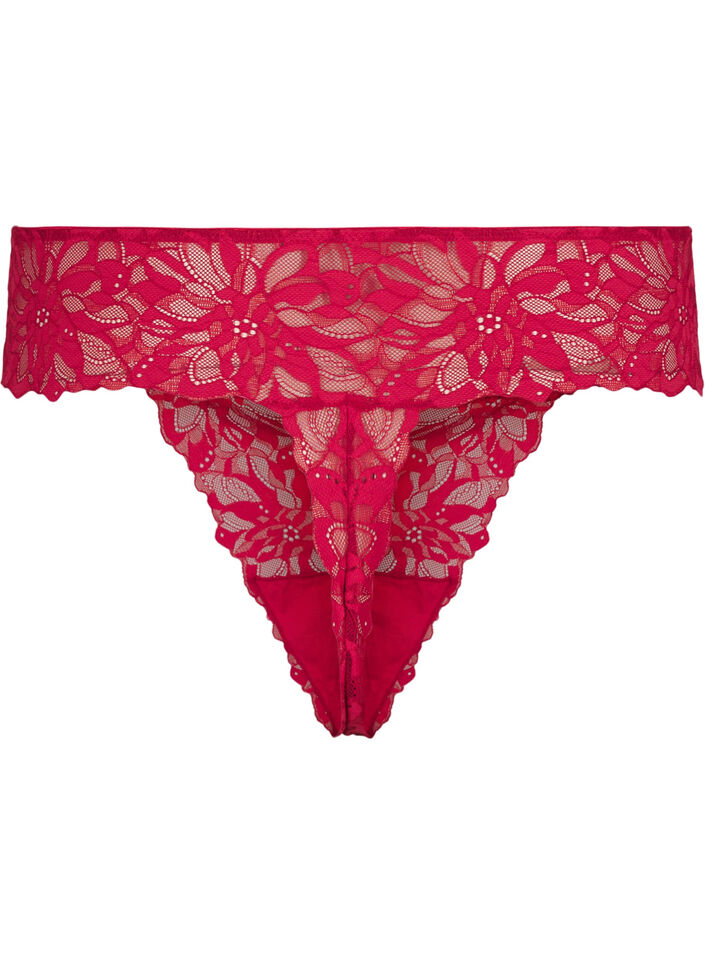 Lace thong with a regular waist, Red, Packshot image number 1