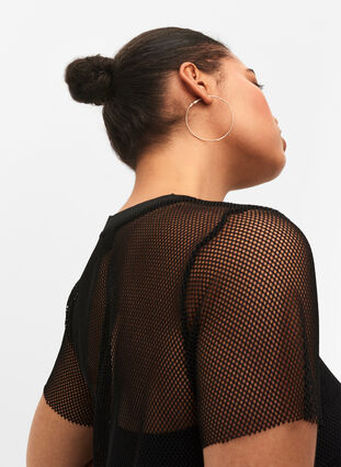 Mesh blouse with short sleeves, Black, Model image number 2