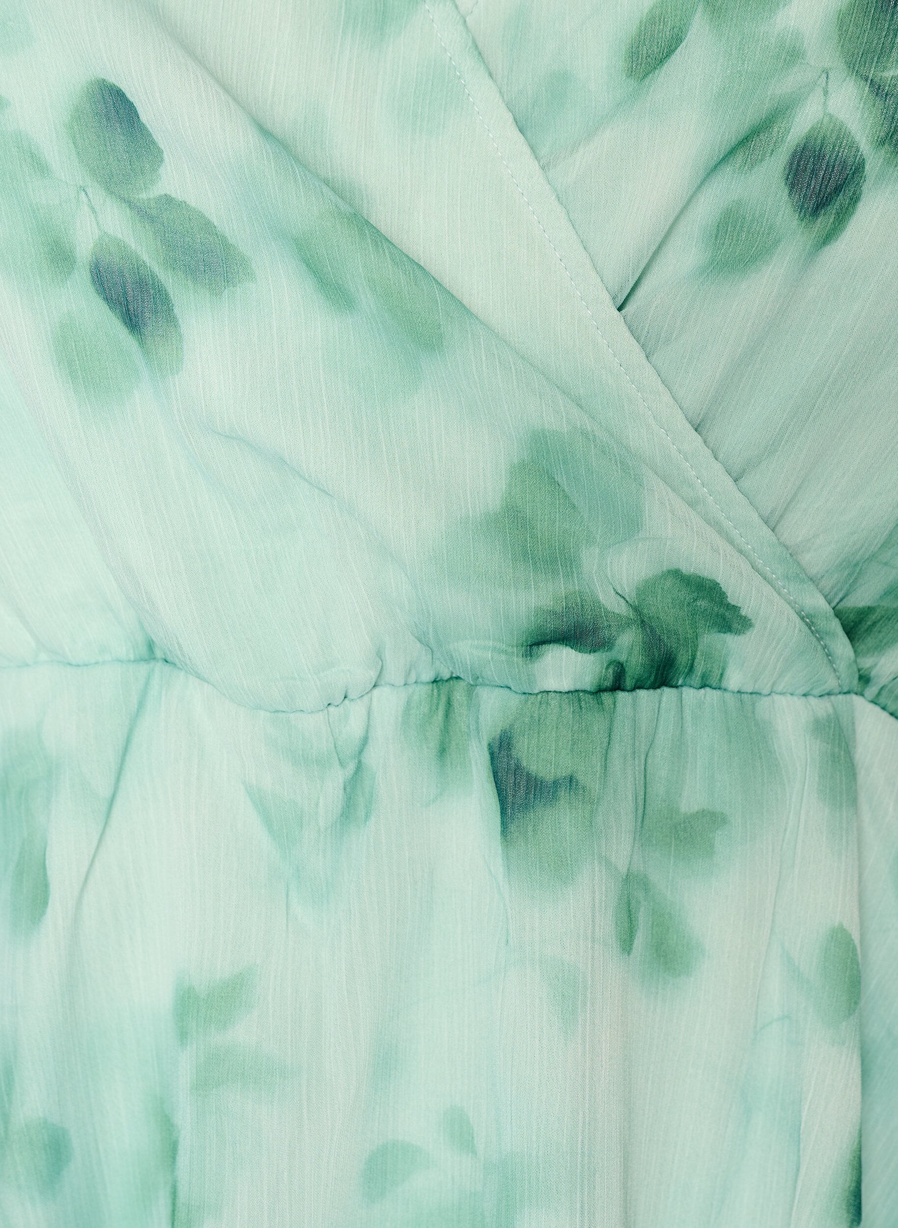 Zizzifashion Floral chiffon blouse with short sleeves, Green, Packshot image number 2