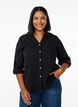 Shirt in linen and viscose with 3/4 sleeves, Black, Model image number 0