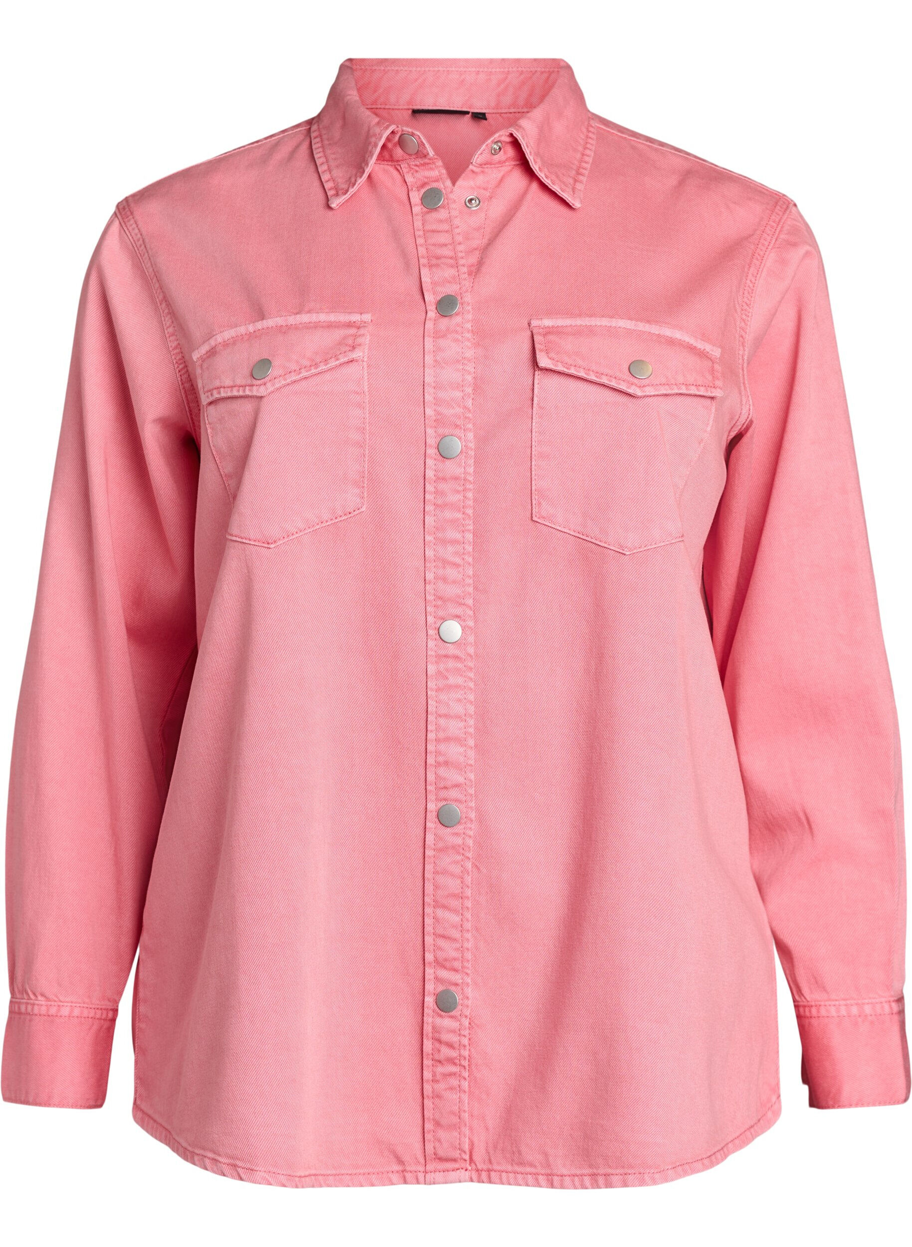Zizzifashion Denim shirt with chest pockets, Rose, Packshot image number 0