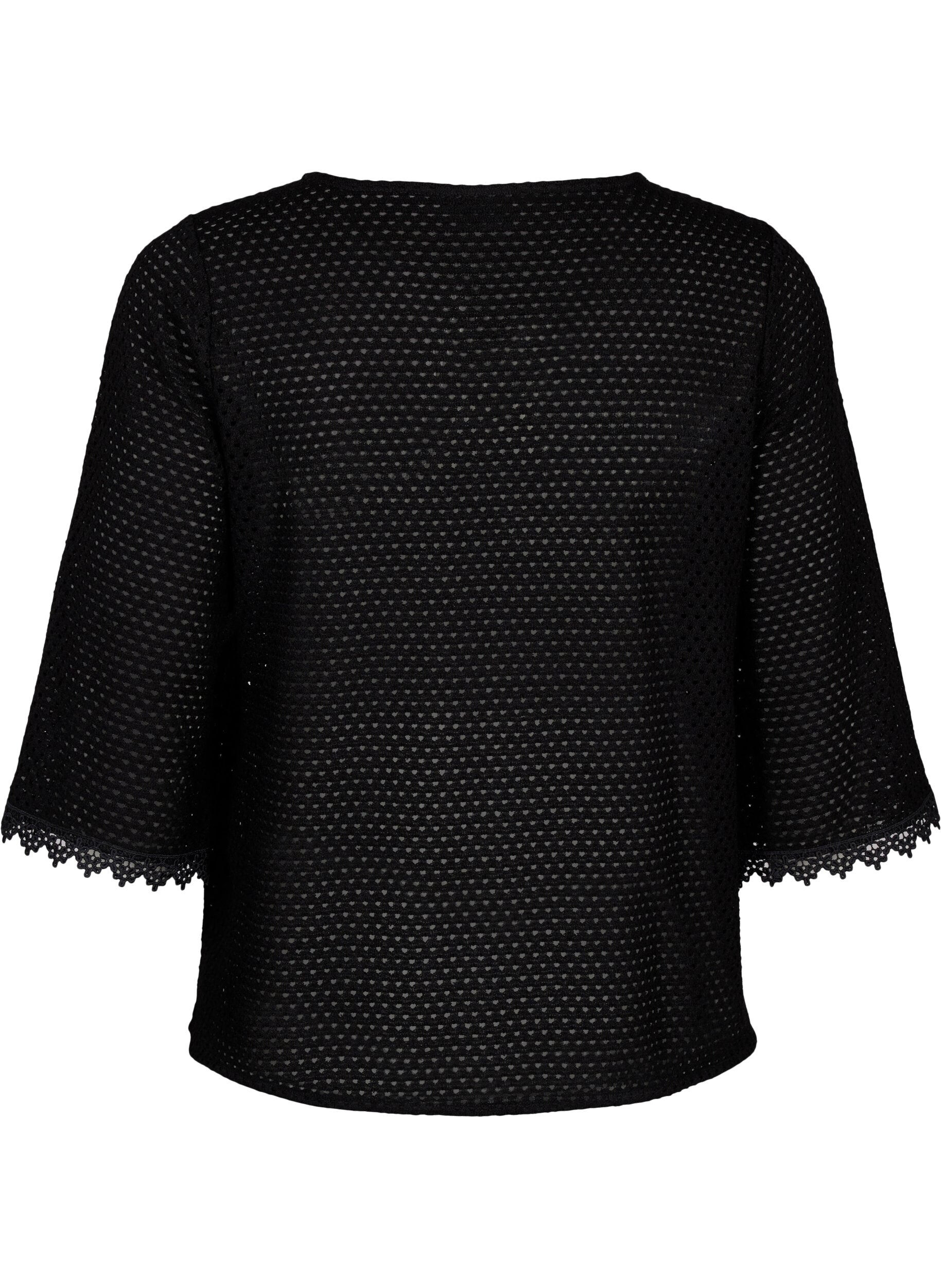 Zizzifashion Knit top with 3/4 sleeves, Black, Packshot image number 1