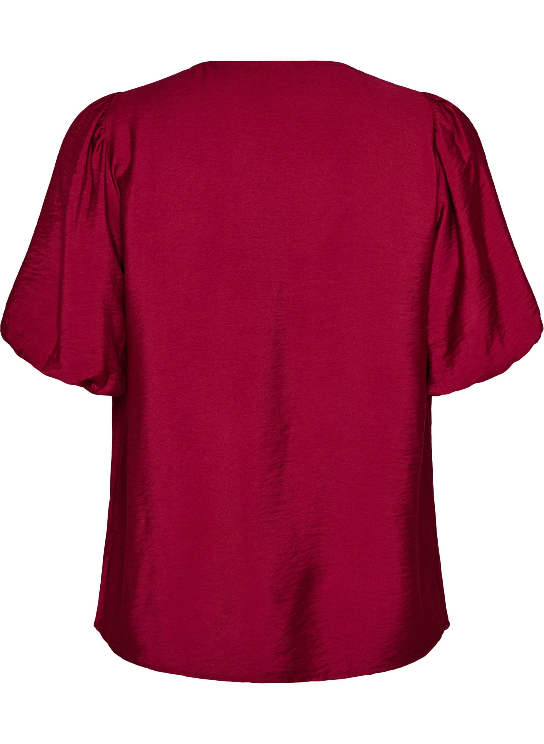 ZizzifashionBlouse with balloon sleeves and V-neck, Red, Packshot image number 1