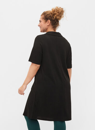 Short-sleeved dress with a collar and zip, Black, Model image number 1