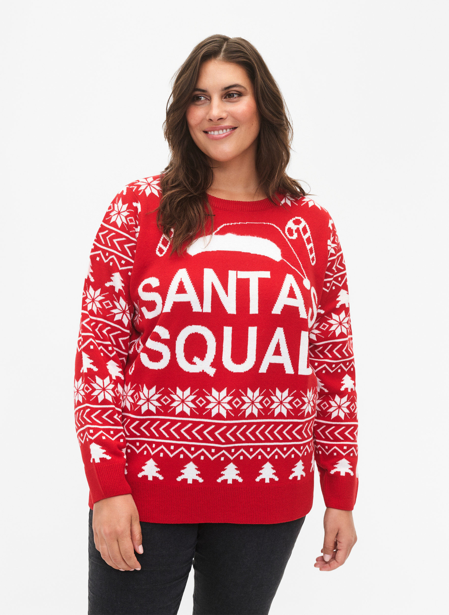 Zizzifashion Pullover with Christmas pattern, Tango Red, Model image number 0