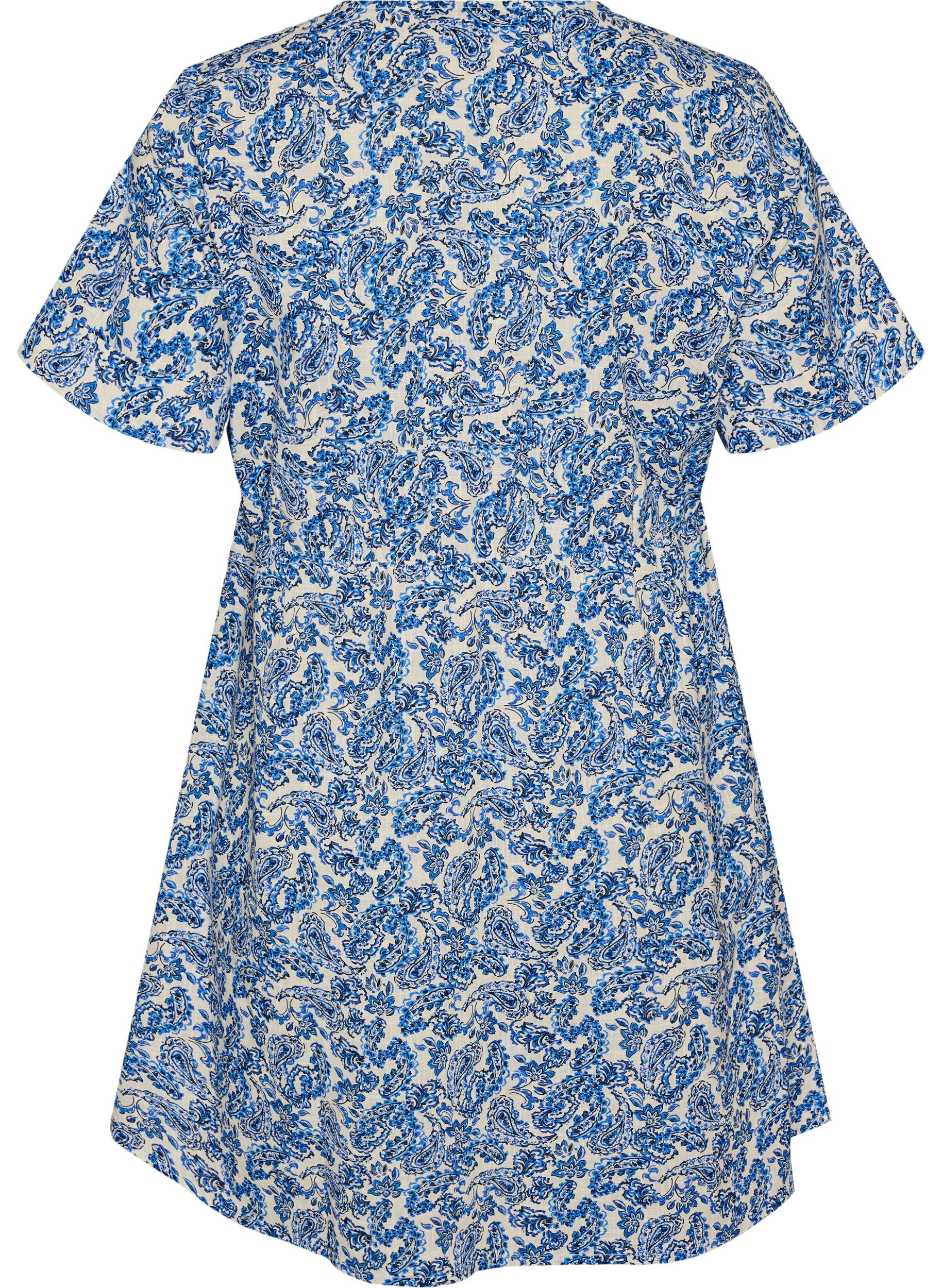 Zizzifashion Short cotton dress with floral print, Blue, Packshot image number 1