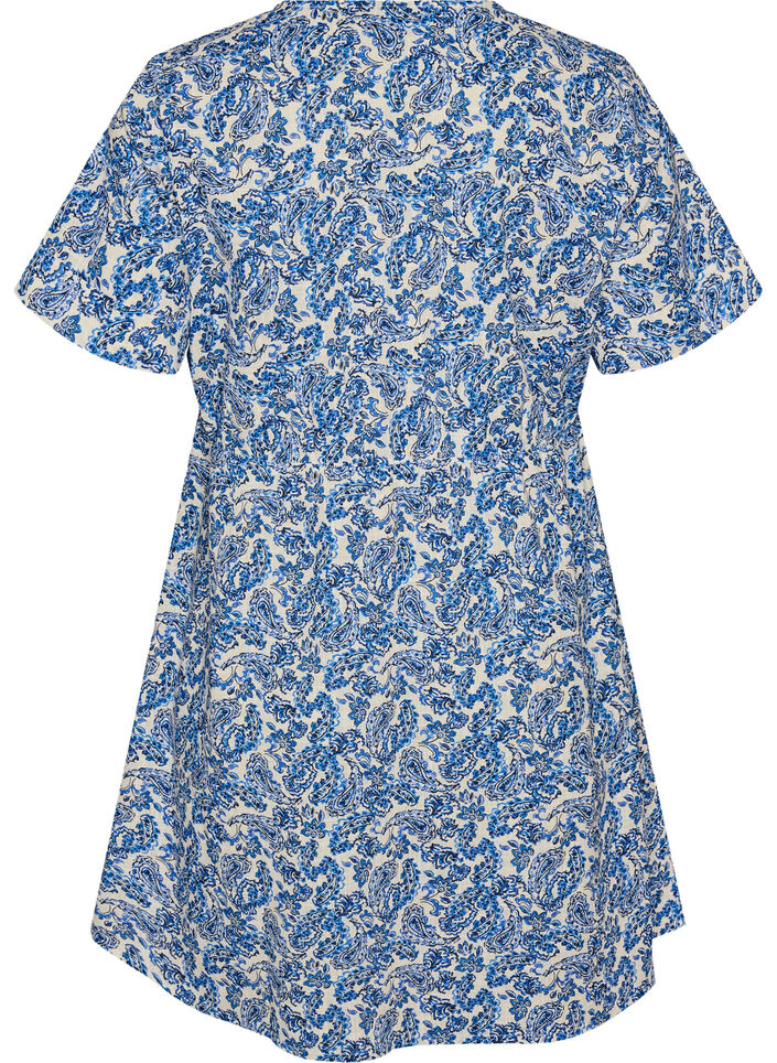 Short cotton dress with floral print, Blue, Packshot image number 1