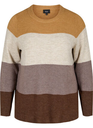 Striped knit sweater with ribbed trims, Rocky Road Comb, Packshot image number 0