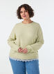 Knitted blouse with lace trim at the hem, Green, Model image number 0