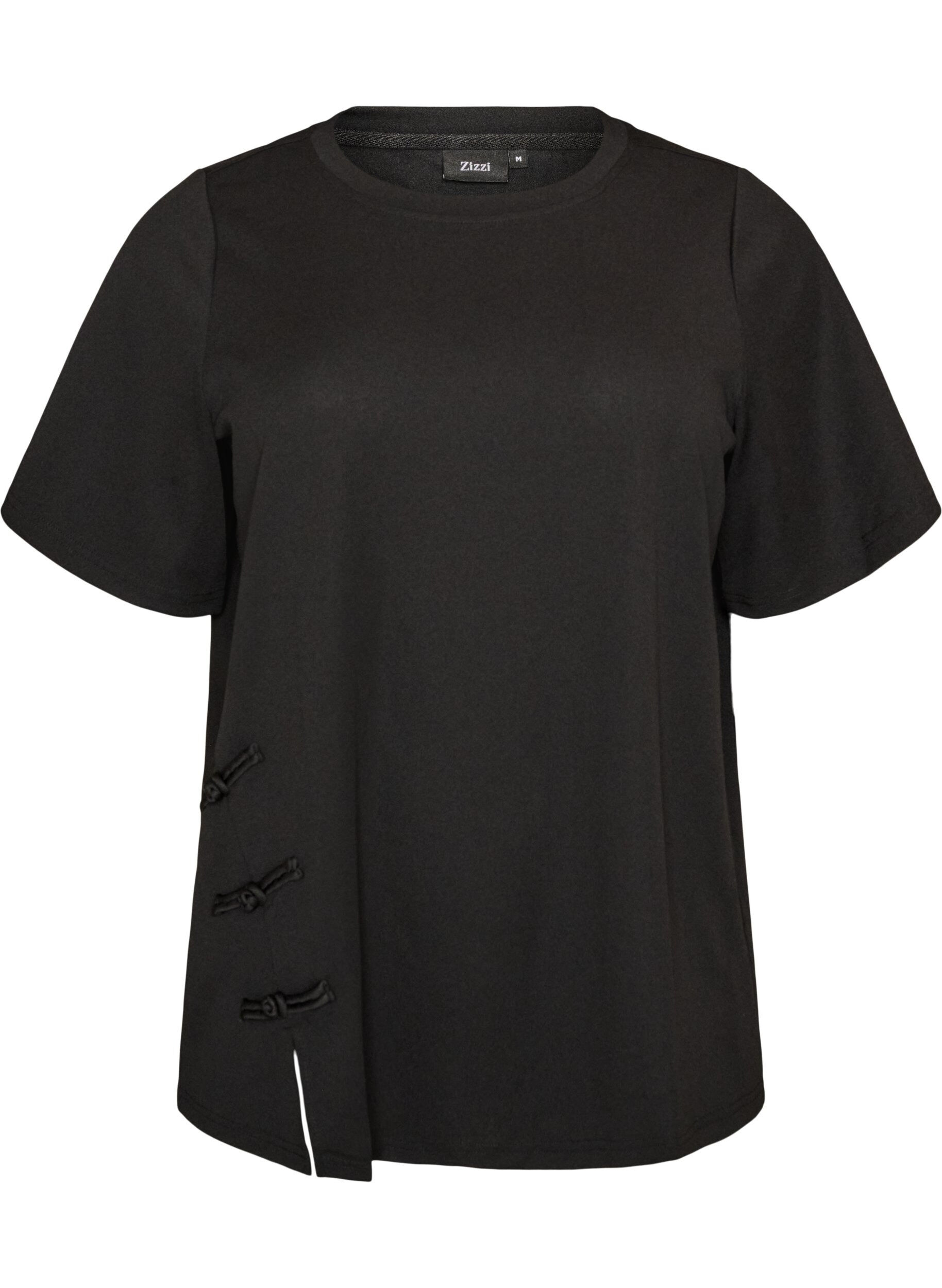 ZizzifashionT-shirt with slits and decorative knot closures, Black, Packshot image number 0