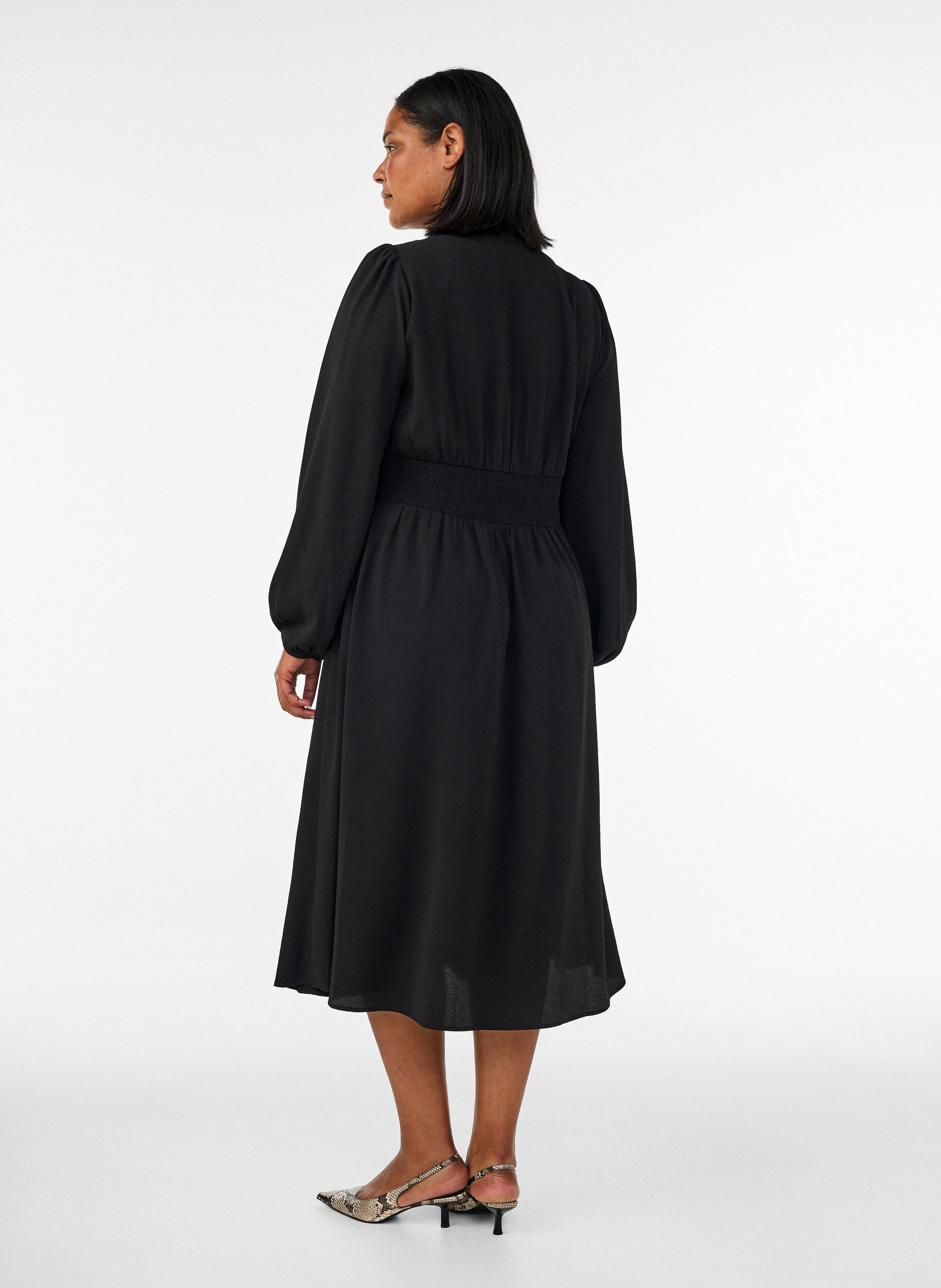 Zizzifashion Midi dress with smock and decorative buttons, Black, Model image number 1