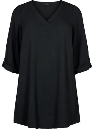A-shape tunic with 3/4 sleeves, Black, Packshot image number 0
