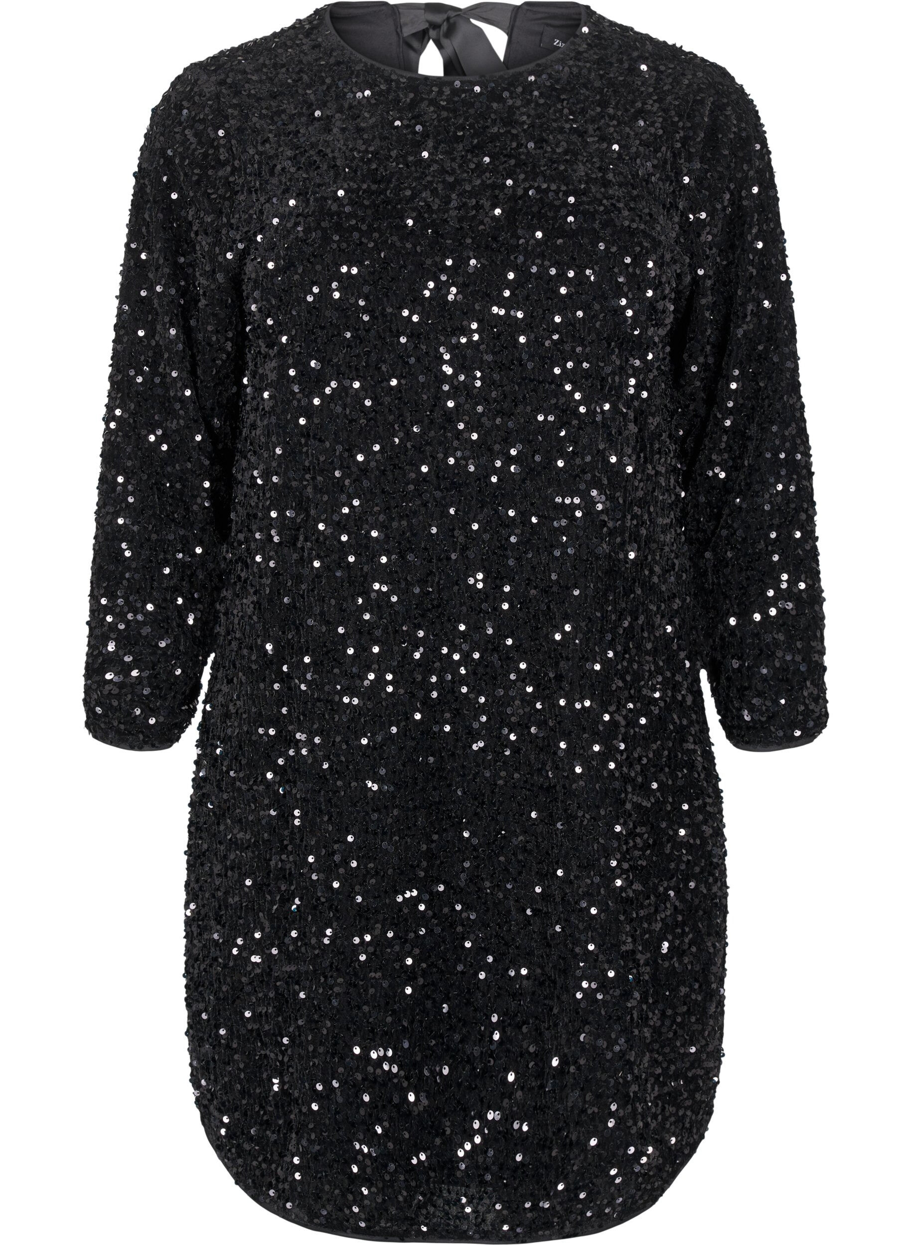 Zizzifashion Sequin dress with bow detail, Black, Packshot image number 0