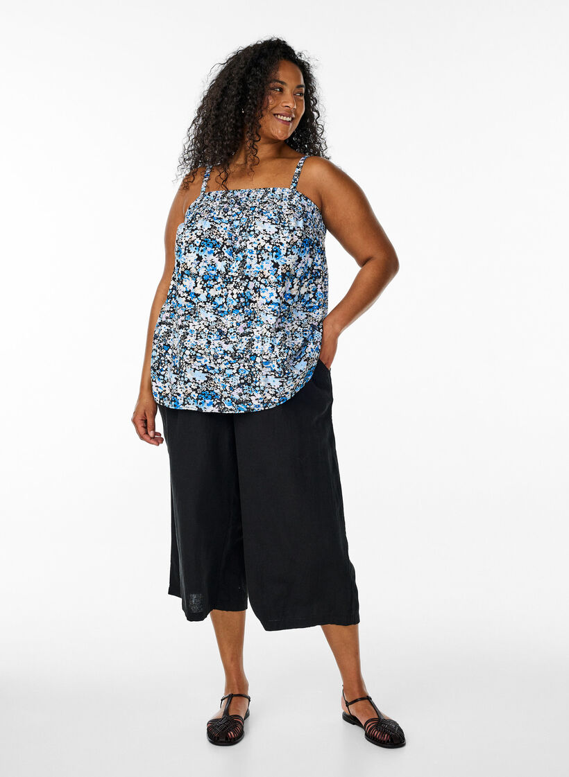 Viscose top with narrow straps, Black, Model image number 1